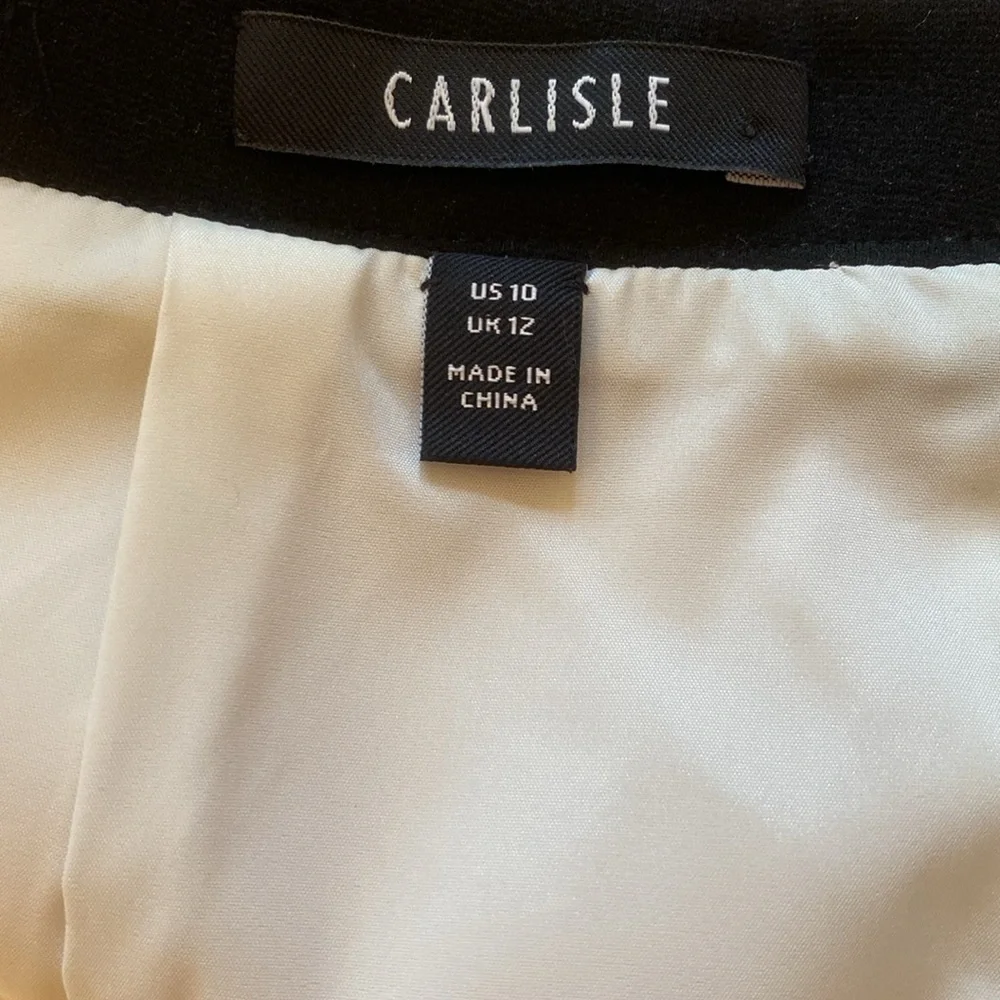 CARLISLE Wool Knit Midi Pencil Skirt Lined Cream Black Faux Pocket Accent 10